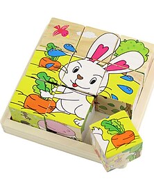cheap -Wooden 3D Puzzle Puzzle For Children's Birthday Gifts Kindergarten Puzzle Toys Wooden 3d Building Block Six Sided Painting