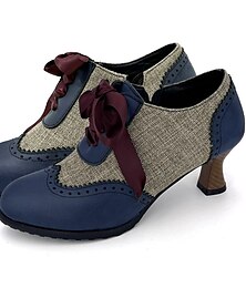 Χαμηλού Κόστους -Γυναικεία Τακούνια Γόβες Οξφόρδη Bullock Παπούτσια Μεγάλα Μεγέθη Vintage παπούτσια Πάρτι Καθημερινά Συμπαγές Χρώμα Συνδυασμός Χρωμάτων Χειμώνας Γατίσιο Τακούνι Στρογγυλή Μύτη