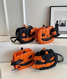 abordables -Juego de 4 bolsos cruzados de calabaza de Halloween: diseños de Jack-o'-lantern y murciélago en una escena festiva de decoración de Halloween