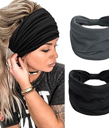 baratos -2 pçs headbands para mulheres faixas de cabeça larga antiderrapante boho feminino faixa de cabelo moda atada treino yoga leopardo turbante cabeça envoltórios