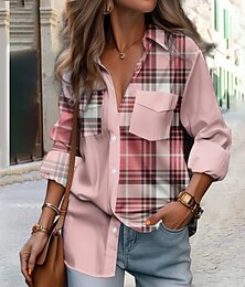 preiswerte -Damen Hemd Bluse Plaid Casual Taste Tasche Bedruckt Rosa Langarm Täglich Basic Hemdkragen Herbst Winter
