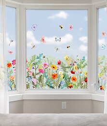 Недорогие -1 шт., наклейки на окна с растениями, цветочными бабочками, для гостиной, спальни, декоративные наклейки на стену, самоклеящиеся статические наклейки на стекло