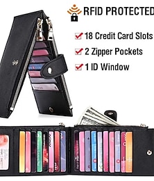 abordables -Portefeuille bifold avec blocage RFID porte-cartes de crédit portefeuille en cuir PU portefeuille avec double fermeture éclair sac à cartes
