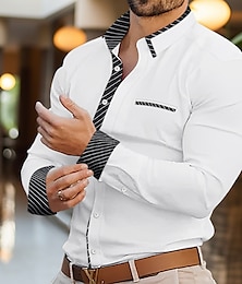 cheap -Men's Shirt Button Up Shirt Casual Shirt White Red & White Gray Long Sleeve Color Block Lapel Daily Vacation Front Pocket Clothing Apparel Fashion Casual Comfortable