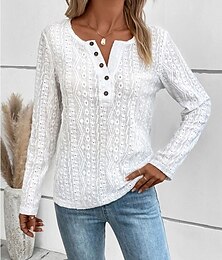 economico -Per donna Camicia Camicia in pizzo Blusa Occhiello in alto Color Block Liscio Di tendenza Manica lunga Rotonda Top regolari Ufficio Bottoni Nero Bianco Viola Marrone Beige Primavera & Autunno