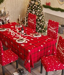 abordables -Ensemble de housse de chaise en nappe décorative, nappe de table de vacances résistante aux rides et à l'eau pour tables rectangulaires, housse de chaise de salle à manger extensible en spandex pour