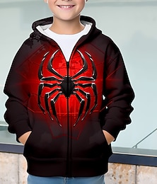 abordables -Víspera de Todos los Santos Chico 3D SPIDER Sudadera Abrigo Abrigos Manga Larga Impresión 3D Otoño Invierno Moda Ropa de calle Fresco Niños 3-12 años Exterior Casual Diario Ajuste regular