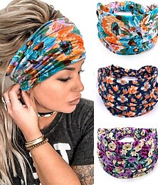 baratos -Faixa de cabelo de abas largas de verão feminino impressão elástica exercício yoga faixa de cabelo anti suor e absorção de suor bandana acessórios de cabelo