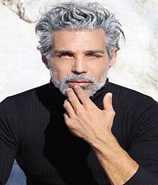 economico -parrucca grigia da uomo parrucca corta riccia grigia parrucca sintetica resistente al calore costumi naturale parrucca per capelli cosplay di halloween