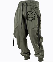 ieftine -Față zâmbitoare Casual Bărbați Imprimare 3D Pantaloni Sport Pantaloni În aer liber Stradă Casul / Zilnic Poliester Verde De Armată S M L Talie medie Elasticitate Pantaloni