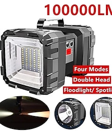 billige -super lys 100000lm dobbelthoved håndholdt led spotlight lommelygte søgelys vandtæt genopladelig projektør led arbejdslys udendørs vandretur camping lanterne