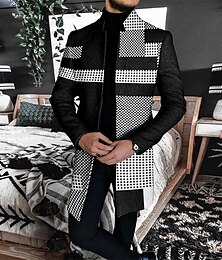 economico -Per uomo A quadri Geometria Cappotto invernale Cappotto Tenere al caldo Traspirante Comodo Lavoro Informale Ufficio Indossalo per lavorare Per uscire Tasche Stampa Autunno inverno Colletto alla