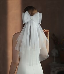 זול -שתי שכבות סגנון חמוד הינומות חתונה צעיפי מרפק עם צבע טהור טול