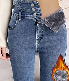 זול -מכנסי פליסה לנשים מכנסיים jeggings באורך מלא אופנה בגדי רחוב רחוב יומי שחור כחול ס מ 'סתיו חורף