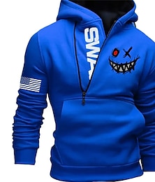 cheap -Swag Mens Graphic Hoodie Prints Face National Flag Fashion Daily Casual Zip Vacation Going Out Streetwear Black Red Blue Hooded Spring & Fall Swat Cotton