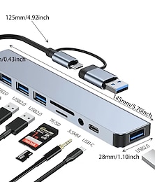 tanie -Hub USB 8 w 1, dwufunkcyjny koncentrator z USB & Interfejsy typu C 8-portowy koncentrator USB C z USB 3.0 Czytnik kart USB 2.0 micro SD/TF Mikrofon/audio & inne interfejsy