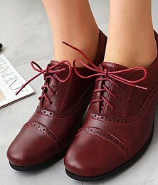 cheap -Women's Oxfords Brogue Plus Size Party Outdoor Daily Solid Color Summer Block Heel Chunky Heel Round Toe Elegant Vacation Vintage PU Lace-up Black Red Brown