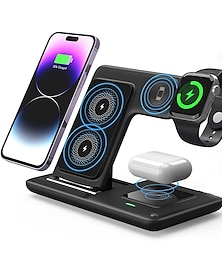 رخيصةأون -حامل شاحن لاسلكي 15 وات لهاتف iPhone 14 13 12 11 Apple Watch Airpods Pro iwatch 8 7 3 في 1 قاعدة شحن سريعة قابلة للطي