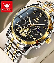 abordables -Reloj de cuarzo OLEVS para hombres reloj de pulsera de moda casual fase lunar cronógrafo luminoso calendario reloj de acero inoxidable