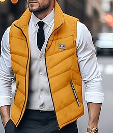 cheap -Men's Winter Coat Quilted Vest Pocket Office & Career Date Casual Daily Outdoor Casual Sports Winter Plain Black White Yellow Red Puffer Jacket