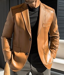 abordables -Hombre Chaqueta de cuero sintético chaqueta Exterior Vacaciones Ropa Cotidiana Moda Ropa de calle Otoño Invierno Poliéster Cuero sintético Plano Botones Bolsillo Resistente al Viento Templado