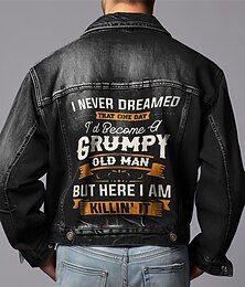 billiga -Herr Bokstav Kappa Jean Jacka Jeansjacka Andningsfunktion Bekväm Vintage Ledigt Sport & Utomhus Utekväll Helgen Knappar Mönster Höst vinter Nedvikt Långärmad Svart Blå
