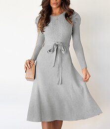 economico -Per donna Abito in maglia Abito casual Vestito invernale Vestito longuette Maglia Di tendenza Giornaliero Colore puro Esterno Giornaliero Da mare Per uscire Girocollo Manica lunga legare davanti