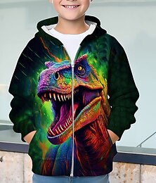 billiga -pojkar 3d dinosaurie huvtröja ytterkläder långärmad 3d-tryck höst vinter mode streetwear cool polyester barn 3-12 år utomhus casual daglig normal passform