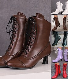 abordables -Botines victorianos con cordones para mujer: botas de tacón de piel sintética retro para cosplay, fiestas y uso diario