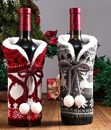 abordables -Couvre-bouteilles de vin en tricot à boule floue, décorations de noël, produits d'ambiance, couvre-bouteilles de vin festifs pour la maison, fournitures pour petites entreprises