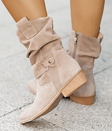 preiswerte -lässige, beigefarbene Damen-Stiefeletten aus Wildlederimitat mit Schnallendetail – perfekt für den Alltag, Herbstausflüge und zwanglose Zusammenkünfte