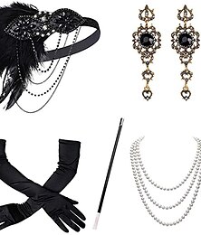 abordables -Vintage 1920s El gran Gatsby Diadema de estilo flapper Conjunto de accesorios charlestón Invitado a la boda Pluma Disfraz Mujer Mascarada Recepción de Boda Despedida de Soltera Festival Adulto