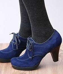 baratos -sapatos oxford femininos de salto alto com cadarço em camurça azul e verde - botas plataforma de inspiração vintage para trajes casuais e elegantes