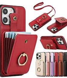 baratos -telefone Capinha Para iPhone 16 15 14 Pro Max Plus iPhone 13 12 Pro Max Mini Capa traseira Capa para Cartão Wallet Suporte para Alianças com cordão Slot para cartão Retro TPU Metal Couro PU