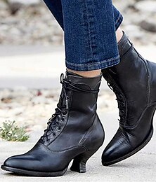 abordables -Botines vintage negros con cordones para mujer: zapatos estilo victoriano retro de piel sintética para cosplay, recreaciones y ocasiones especiales