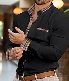 cheap -Men's Shirt Button Up Shirt Casual Shirt Black White Pink Navy Blue Long Sleeve Color Block Lapel Daily Vacation Front Pocket Clothing Apparel Fashion Casual Comfortable