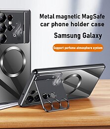 billiga -telefon fodral Till Samsung Galaxy S24 Ultra S23 Ultra S22 Ultra S21 Ultra Skal Magnetiskt adsorptionsfodral Ultratunt fodral med stativ Smal Genomskinlig Genomskinlig PC Metall
