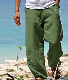 economico -Per uomo Pantaloni di lino Pantaloni Pantaloni estivi Pantaloni da spiaggia A cordoncino Vita elastica Gamba dritta Liscio Comfort Yoga Giornaliero Di tendenza Streetwear blu navy Nero