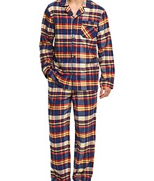 economico -Per uomo loungewear Pigiami Set pigiama Top e pantalone del pigiama 2 pezzi A quadri Moda Informale Comoda Interni Giornaliero Cotone Comfort Bavero Manica lunga Camicia Pantalone A cordoncino Vita