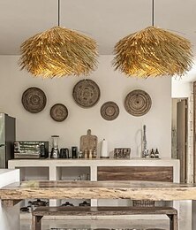 economico -Lampada a sospensione in rattan 40/50 cm lampada a sospensione retrò lampada a sospensione intrecciata paralume in vimini lampada a sospensione per tavolo da pranzo ristorante 110-240 v