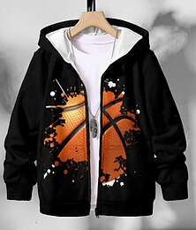 abordables -Garçon 3D Basket-ball Sweat à capuche Manteau Pardessus manche longue 3D effet Automne Hiver Mode Vêtement de rue Frais Polyester Enfants 3-12 ans Extérieur Casual du quotidien Standard