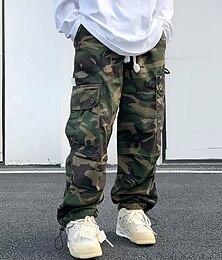 お買い得  -男性用 カーゴパンツ ズボン カモフラージュパンツ ポケット ドローストリング 弾性ウエスト カモフラージュ 履き心地よい 高通気性 アウトドア 日常 お出かけ コットン１００％ ファッション カジュアル アーミーグリーン