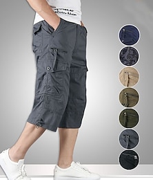 cheap -Men's Cargo Pants Cargo Trousers Work Pants Crop Multi Pocket Plain Camouflage Comfort Breathable Calf-Length Casual Daily Streetwear Cotton Blend Sports Fashion turmeric Black Micro-elastic