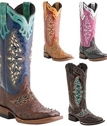 preiswerte -Damen Western-Cowboystiefel aus rosa und schwarzem Kunstleder mit aufwendiger Stickerei - kniehohe Rodeostiefel für Country- und Festivalkleidung