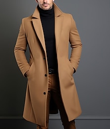 cheap -Men's Winter Coat Overcoat Long Trench Coat Outdoor Daily Wear Fall & Winter Polyester Outerwear Clothing Apparel Fashion Streetwear Plain Lapel Double Breasted