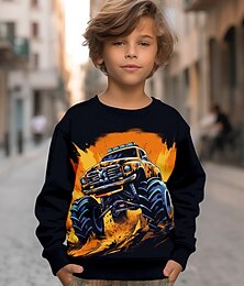 billiga -Pojkar 3D Bilar brand Tröja Pullover Långärmad 3D-tryck Höst Vinter Mode Streetwear Häftig Polyester Barn 3-12 år Utomhus Ledigt Dagligen Normal