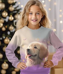 voordelige -meisjes 3D hondensweatshirt trui lange mouw 3D print herfst winter mode streetwear schattig polyester kinderen 3-12 jaar ronde hals buiten casual dagelijks normale pasvorm