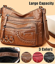 cheap -Women's Crossbody Bag Shoulder Bag Hobo Bag PU Leather Outdoor Daily Holiday Rivet Buttons Zipper Large Capacity Waterproof Lightweight Solid Color Black Red Brown