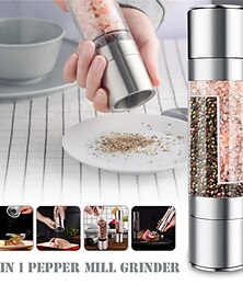 levne -ruční mlýnek na sůl a pepř, elegantní mlýnek z nerezové oceli s nastavitelným keramickým mlecím mechanismem, mlýnky na koření 2 v 1 pepřenky