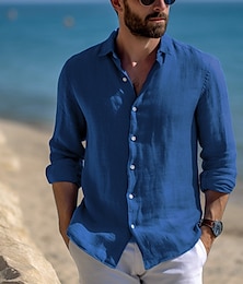 abordables -Hombre Camisa camisa de lino Abotonar la camisa Camisa casual Camisa de playa Negro Blanco Rosa Manga Larga Plano Diseño Primavera verano Casual Diario Ropa